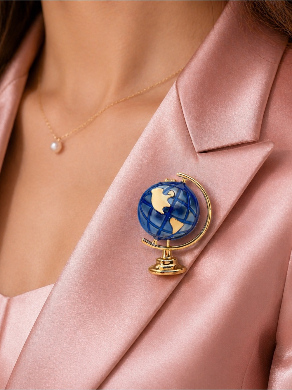 Blue Globe Gold Brooch